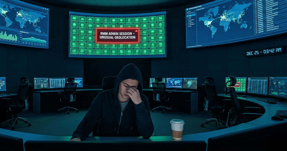 Exhausted SOC analyst working alone missing a major alert at 3:42a on Christmas Day, December 25th.